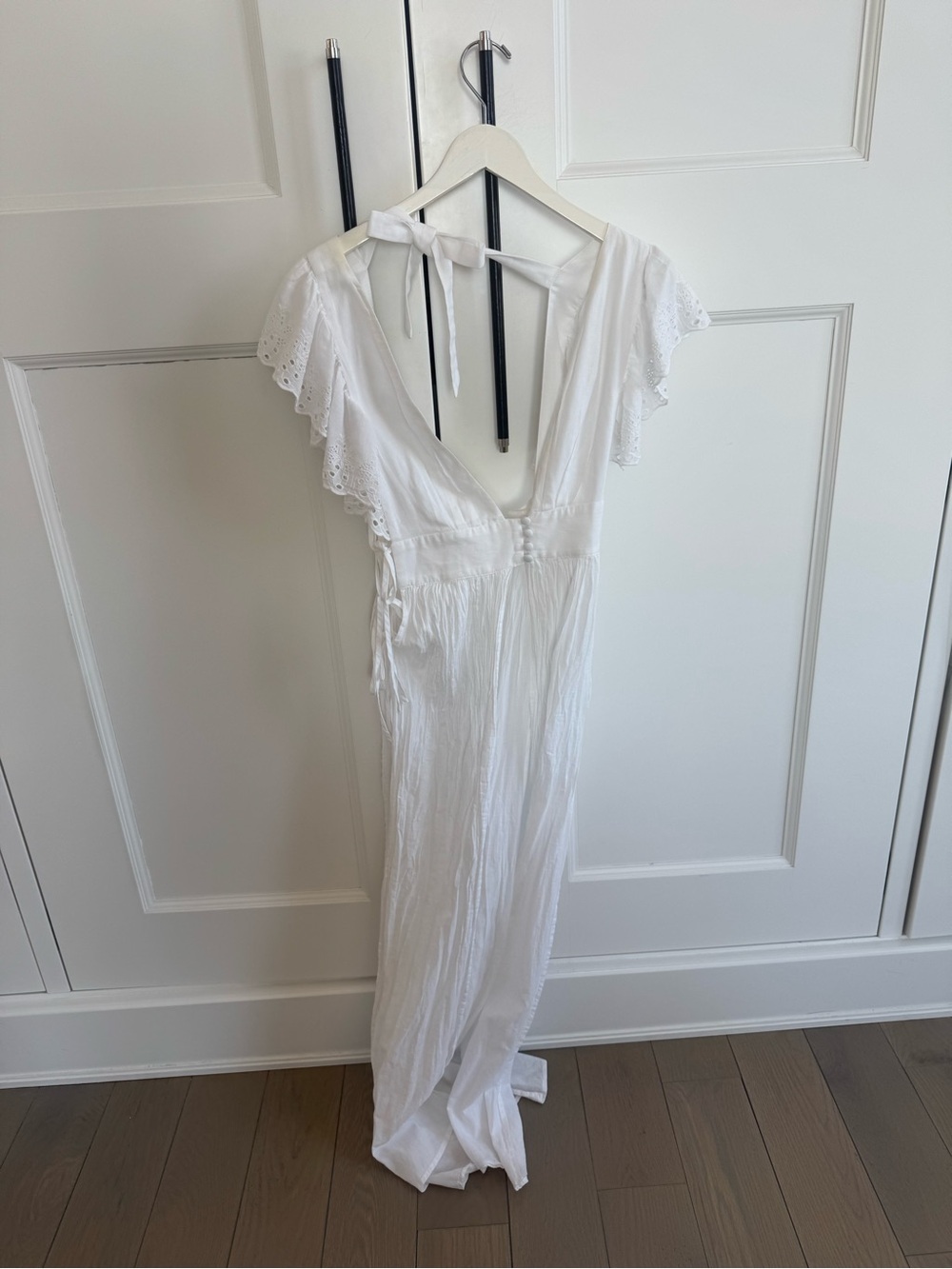 White V-Neck cover up  with Eyelet Sleeves